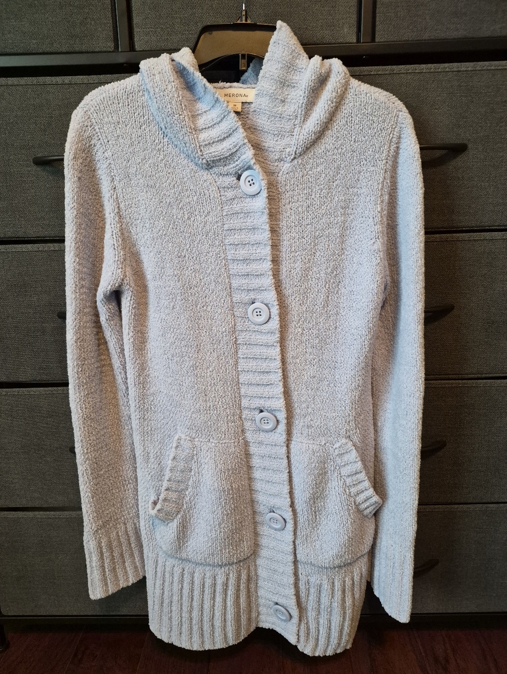 Merona Powder Blue Chenille Button-Up Cardigan w/Hood